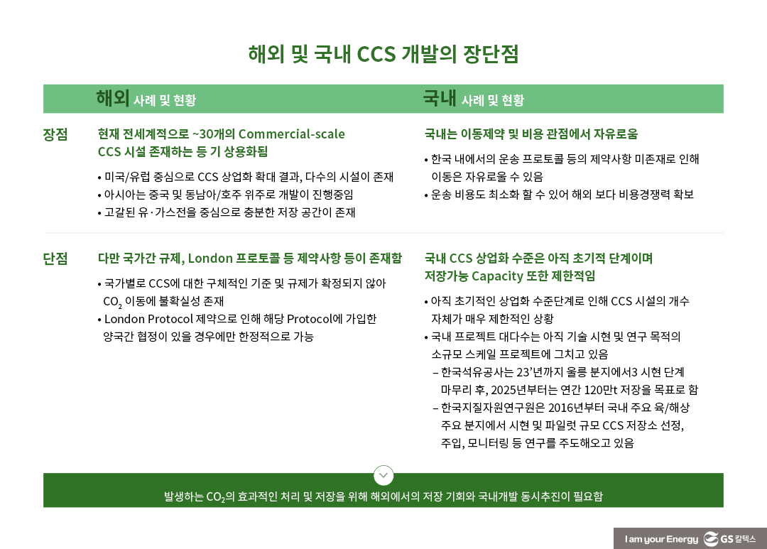 해외 및 국내 CCS 개발의 장단점